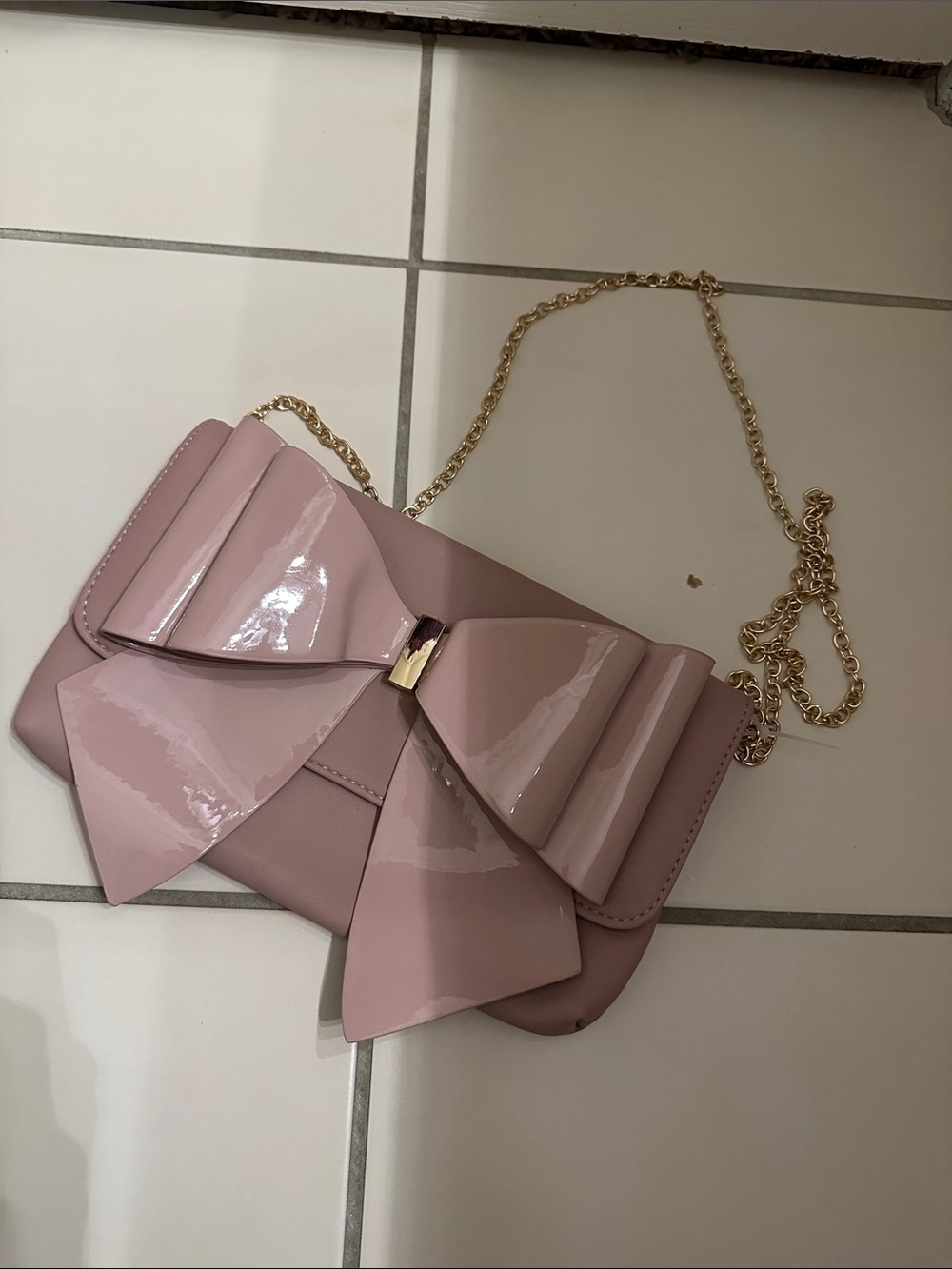 Big Pink Bow Clutch Purse with Gold Chain